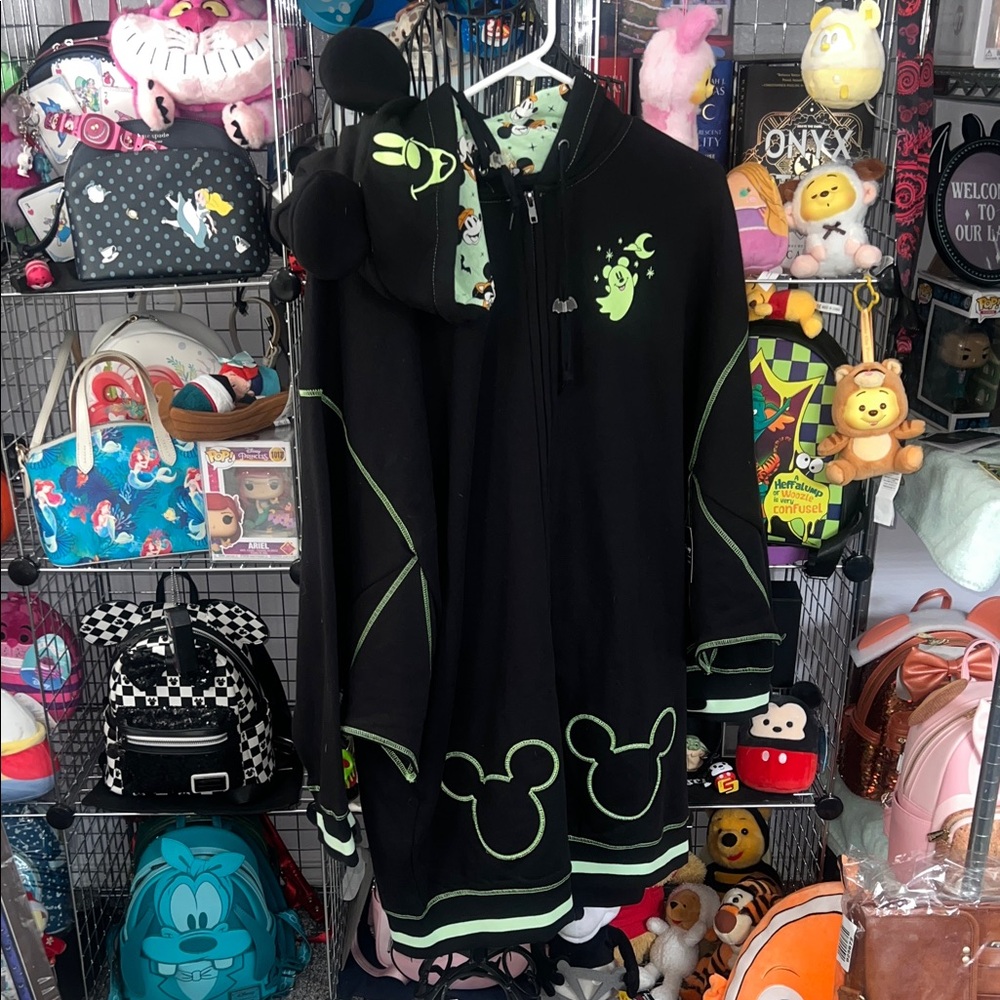 NWT Disney Her Universe Mickey Mouse Ghost Glow in the Dark Hoodie Jacket L